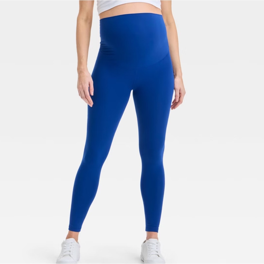 Isabel Maternity Over Belly High-Rise‎ Active Maternity Blue Leggings